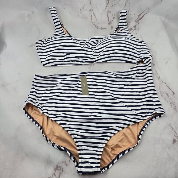 J. Crew Other - J Crew One Piece 24 3X Blue Striped Square Neck Cut Out Bikini Swim Suit